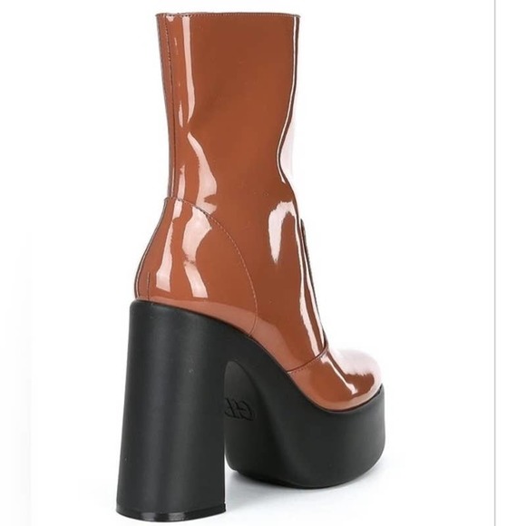 GB Levi-Tate  Brown Patent Platform Mid Boots - Picture 2 of 13